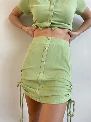 Baddie Avocado Side Tie Mini Skirt